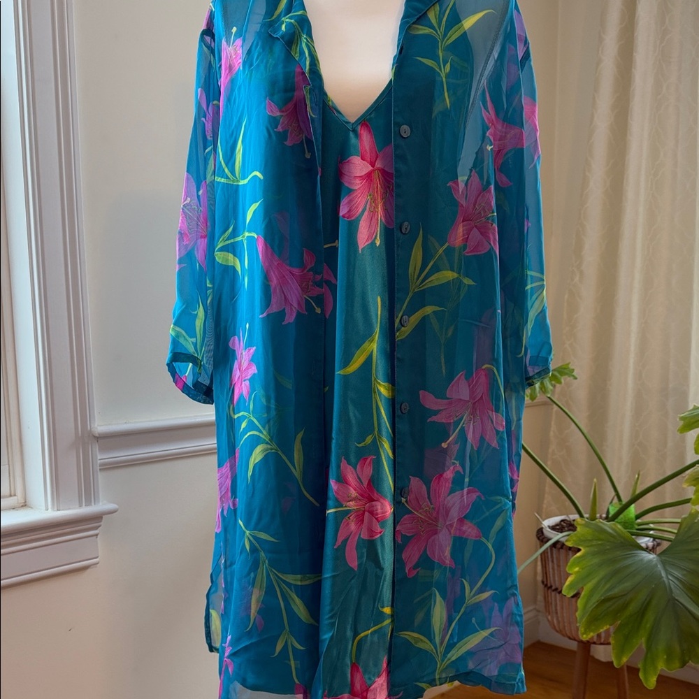 Intimates by Lane Bryant teal hibiscus Floral Chemise and nightgown set
